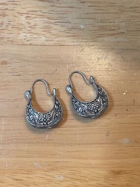 Silver Ornate Hoop Earrings - Silver